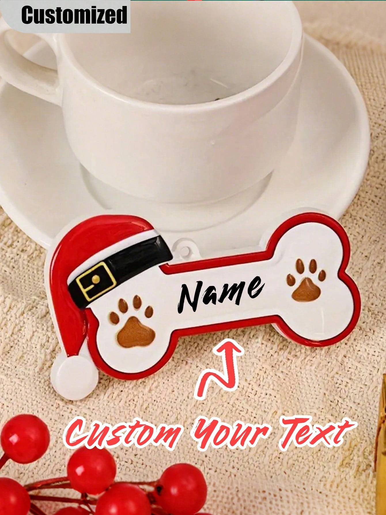 Custom Dog Bone Christmas Ornament